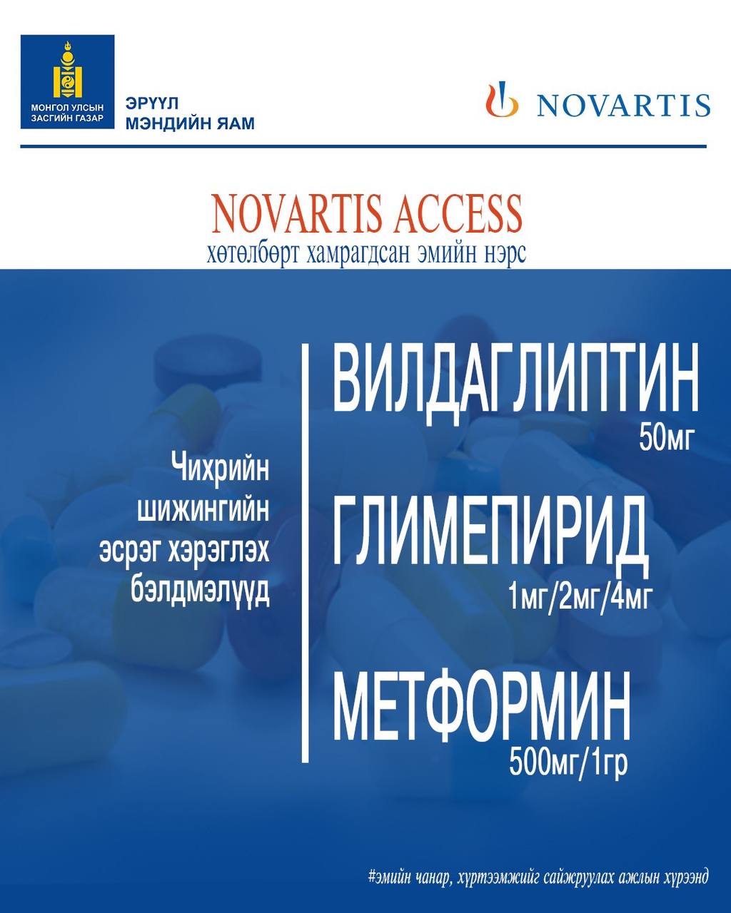 “NOVARTIS ACCESS” хөтөлбөрийн хүрээнд ЧИХРИЙН ШИЖИН өвчний үед хэрэглэгдэх гурван эмийг 1$-оор нийлүүлж эхэллээ